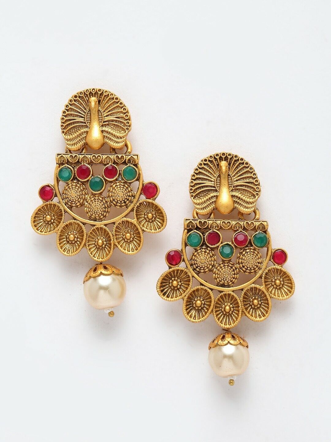 Gold-Plated Stone Studded Peacock-Shaped Bollywood Indian Style Jewellery Set