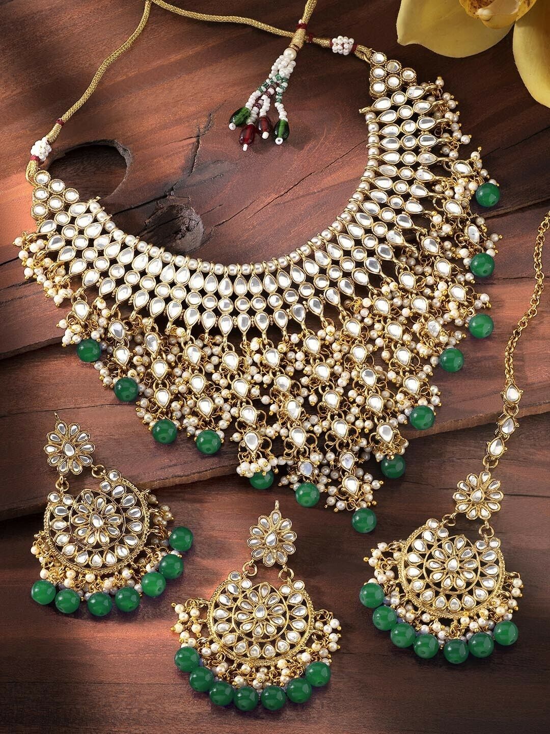 Gold-Plated Kundan Bollywood Indian Pakistani Bridal Wedding Jewellery Set