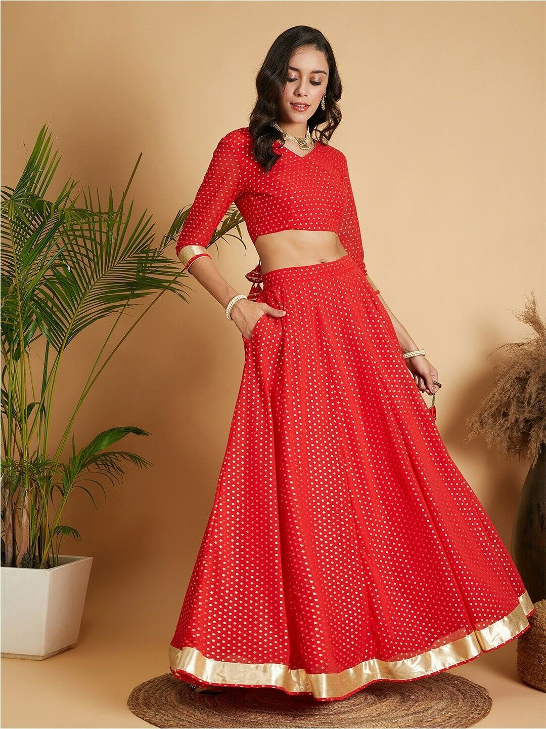 Women Lehenga - Wedding Indian Printed Sequined Ready To Wear Lehenga & Choli