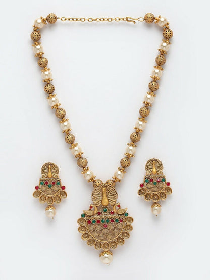 Gold-Plated Stone Studded Peacock-Shaped Bollywood Indian Style Jewellery Set