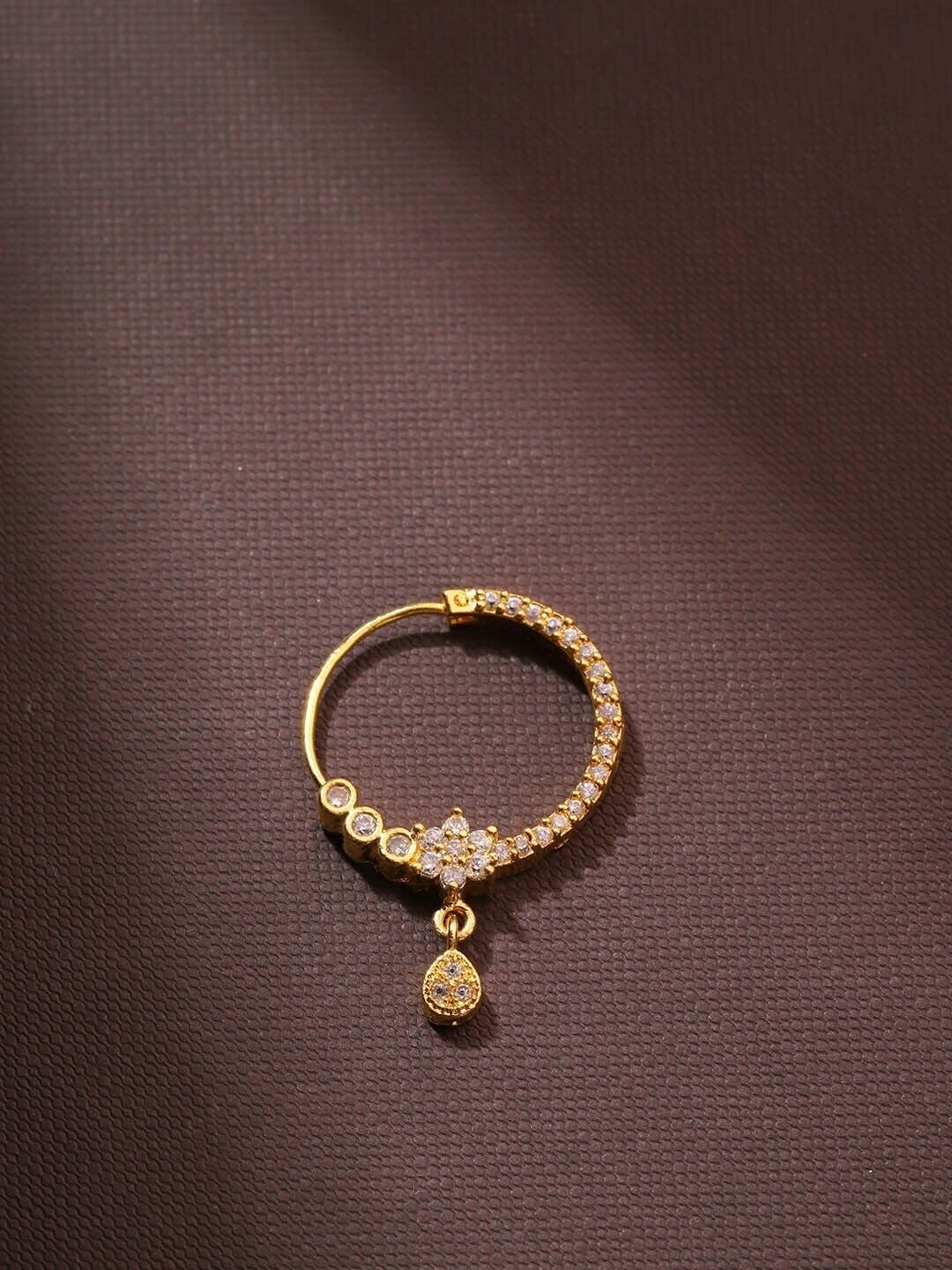 Gold-Plated White American Diamond -Studded Nose Ring