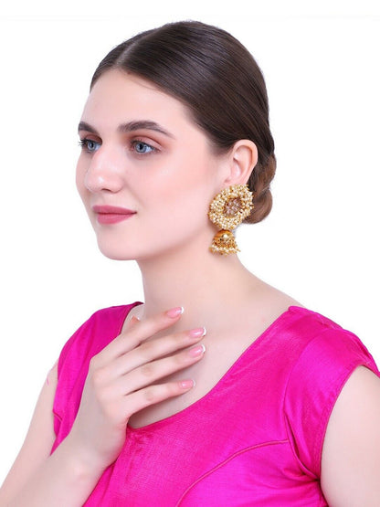 Indian Jewelry Gold-Plated & White Classic Bollywood Style Earrings Jhumkas