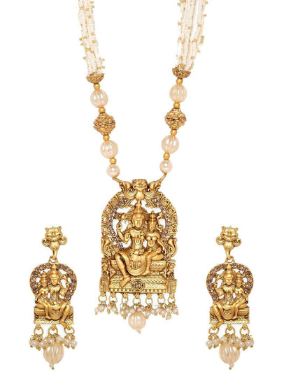 Indian Wedding Bridal Bollywood Jewelry Gold-Plated Beaded Temple Jewellery Set