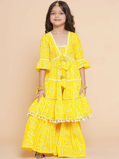 Girls Lehenga - Bollywood Bandhani Printed Empire Pure Cotton Kurta with Sharara