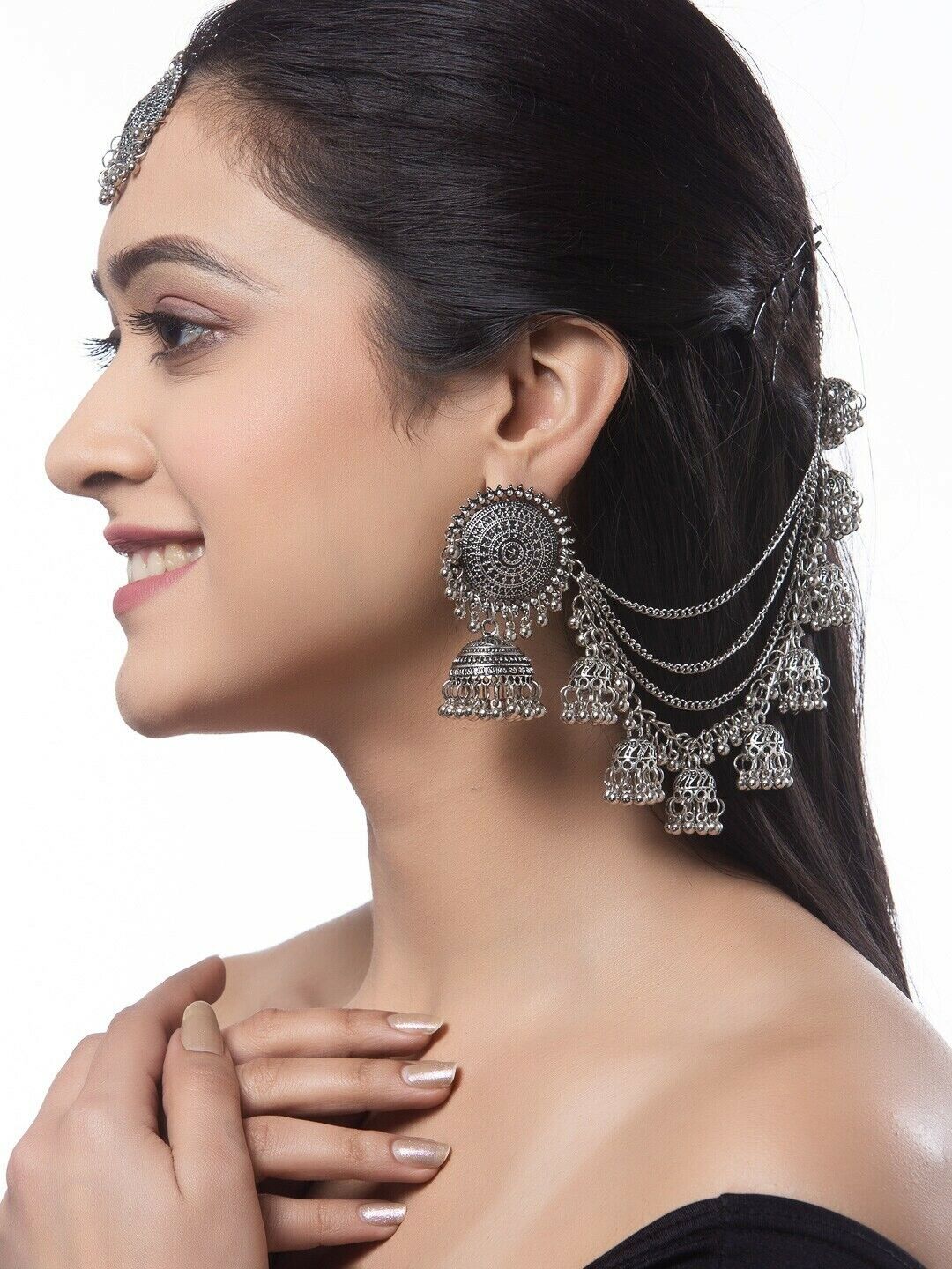 Indian Jewelry Oxidised Silver-Plated Bridal Wedding Bollywood Jewellery Set