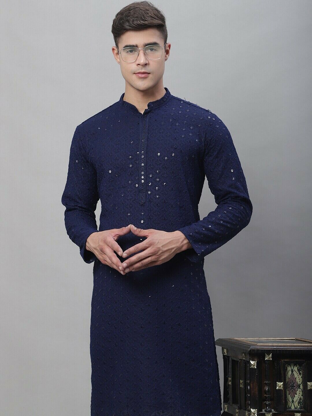 Men Kurta - Ethnic Motifs Embroidered Festive Indian Diwali Eid Cotton Kurta