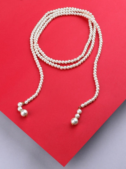 Gold-Plated White Wrap Around Pearls Necklace