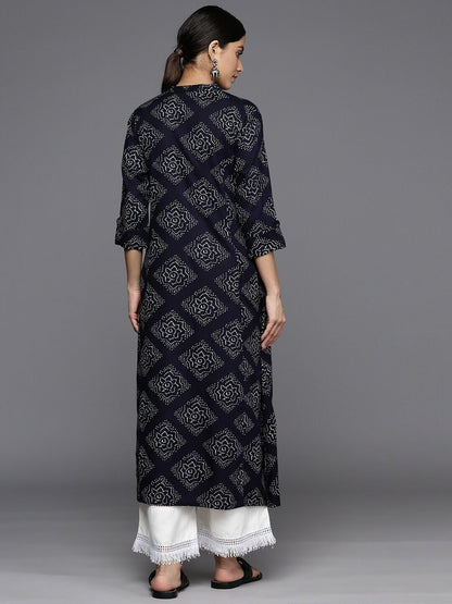 Women Kurta - Bollywood Indian Pakistani Festive Bandhani Printed Indigo Kurta