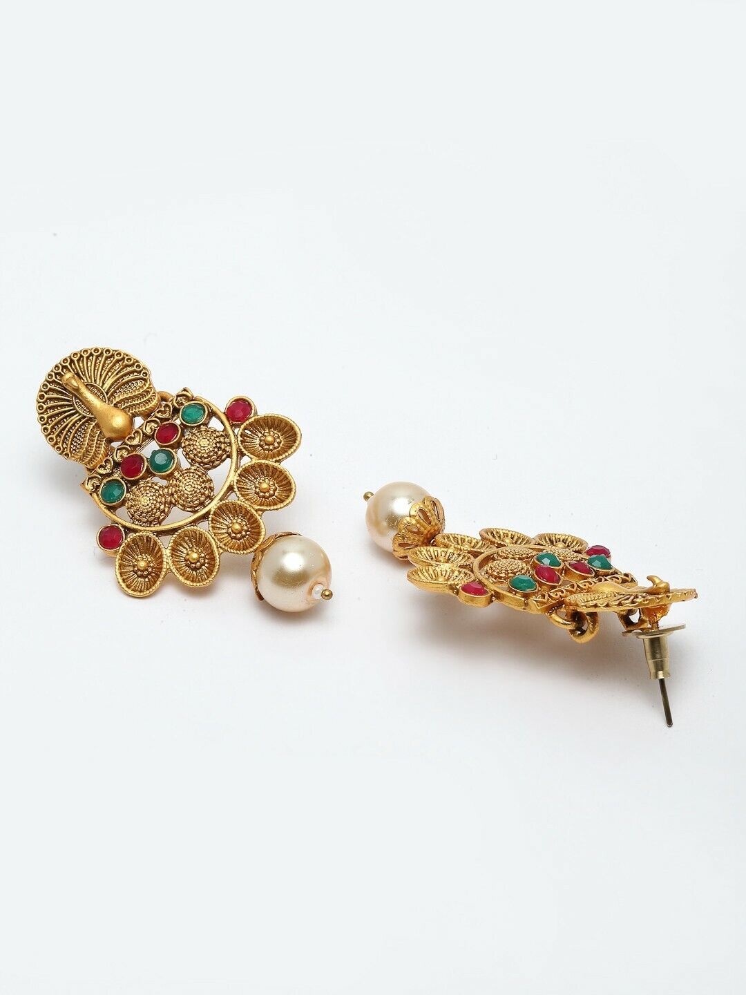 Gold-Plated Stone Studded Peacock-Shaped Bollywood Indian Style Jewellery Set