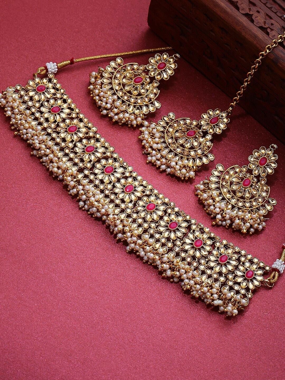 Gold-Plated Kundan-Studded Handcrafted Bollywood Indian Pakistani Jewellery Set