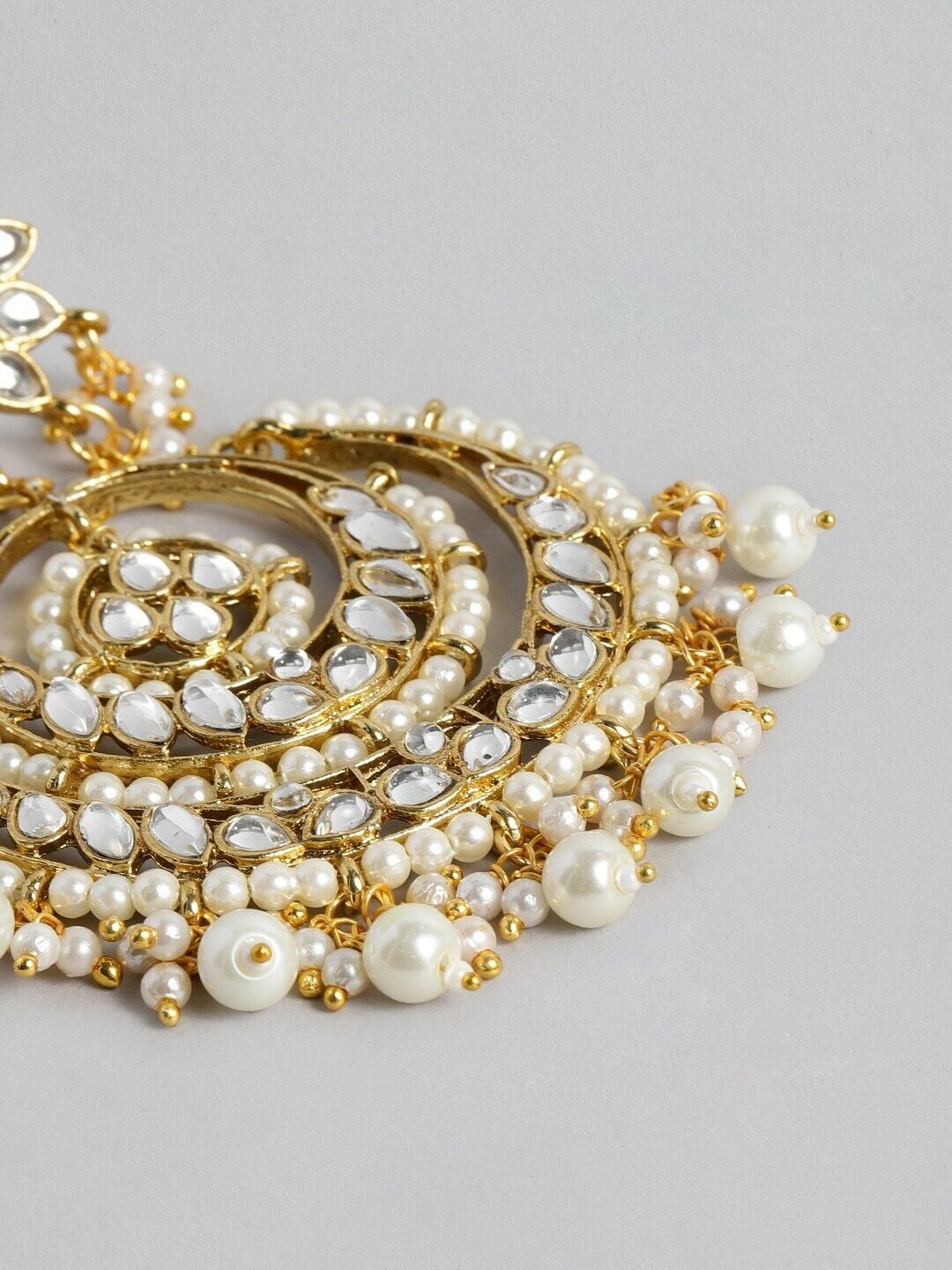 18K Gold-Plated & White Pearl Jewelry Bollywood Indian Maang Tikka Earring Set