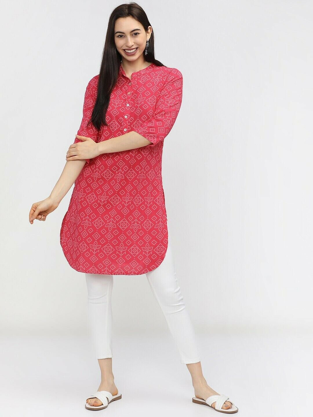 Women Tunic - Pink & White Bollywood Indian Wedding Festive Ethnic Tunic