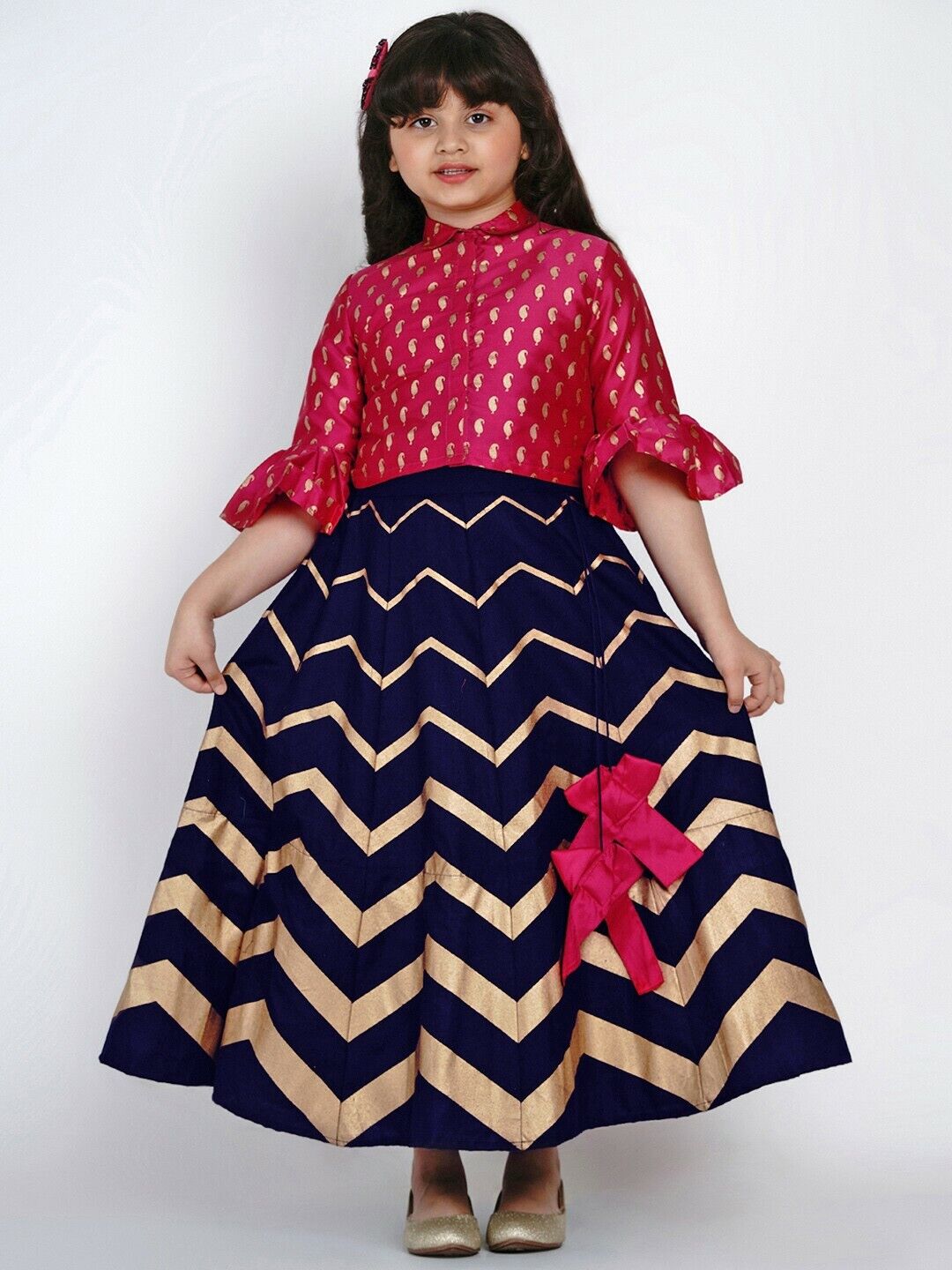 Girls Lehenga - Pink & Navy Blue Ready to Wear Bollywood Lehenga with Blouse