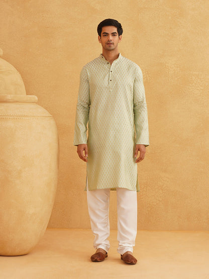 Men’s Woven Design Kurta Set with Churidar & Nehru Jacket – Contemporary Ethnic Ensemble