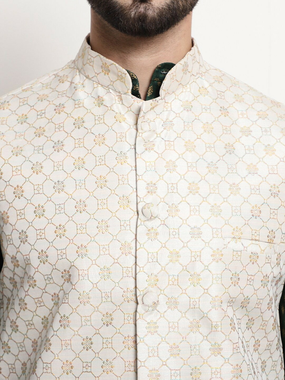 Men’s Paisley Woven Design Kurta Set with Churidar – Timeless Ethnic Ensemble