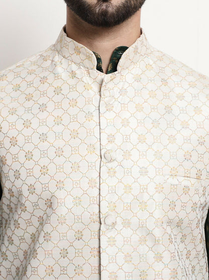 Men’s Paisley Woven Design Kurta Set with Churidar – Timeless Ethnic Ensemble