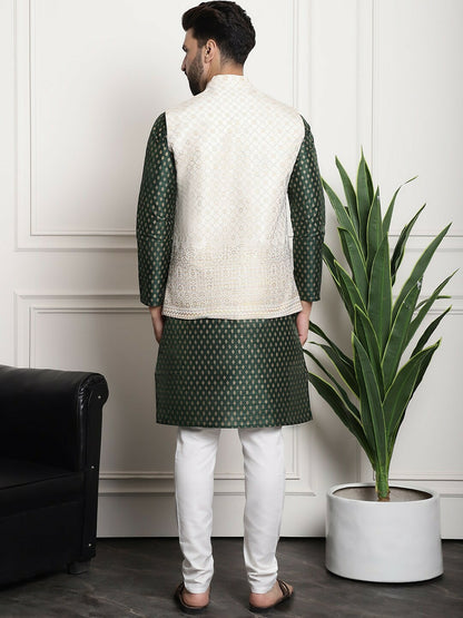 Men’s Paisley Woven Design Kurta Set with Churidar – Timeless Ethnic Ensemble
