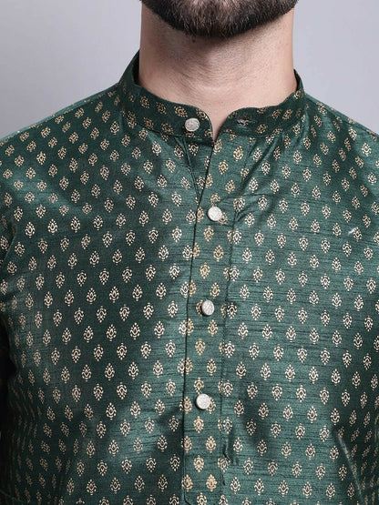 Men’s Paisley Woven Design Kurta Set with Churidar – Timeless Ethnic Ensemble