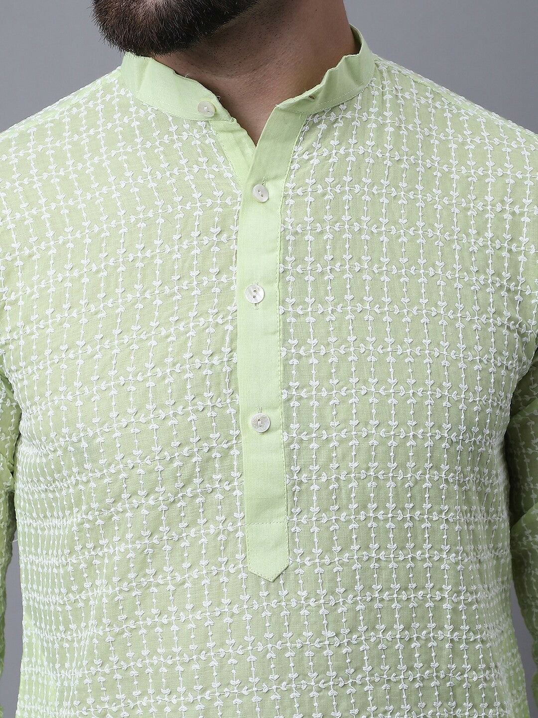 Men’s Ethnic Motifs Embroidered Cotton Kurta Set with Pyjamas & Nehru Jacket – Classic Festive Attire