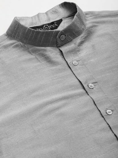 Men’s Grey Kurta Set with Churidar & Nehru Jacket – Sophisticated Traditional Ensemble