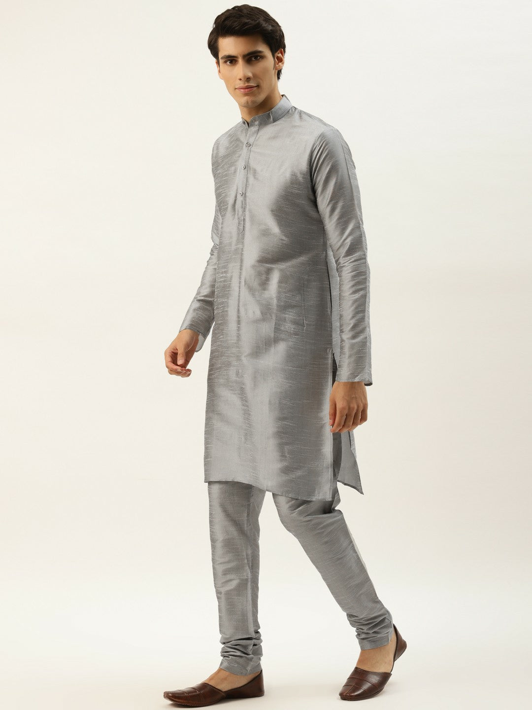 Men’s Grey Kurta Set with Churidar & Nehru Jacket – Sophisticated Traditional Ensemble