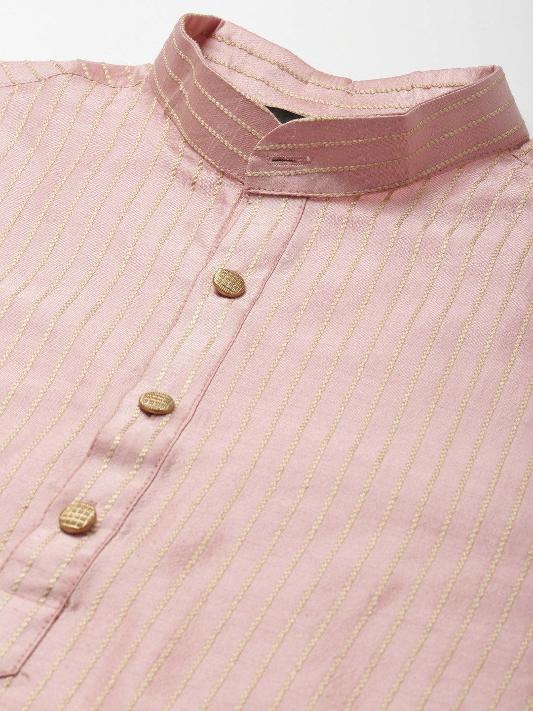 Men’s Pink Solid Kurta Set with Churidar & Nehru Jacket – Elegant Traditional Ensemble