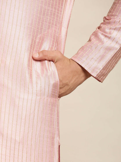 Men’s Pink Solid Kurta Set with Churidar & Nehru Jacket – Elegant Traditional Ensemble