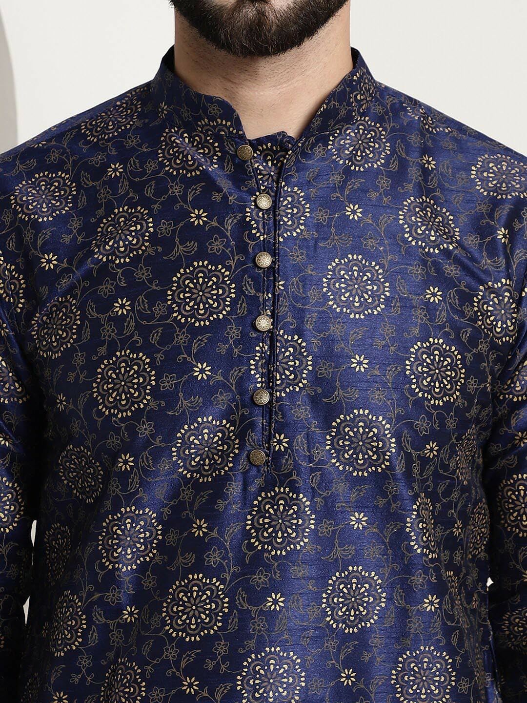 Floral Printed Kurta Set with Churidar & Nehru Jacket for Men | Indiaista
