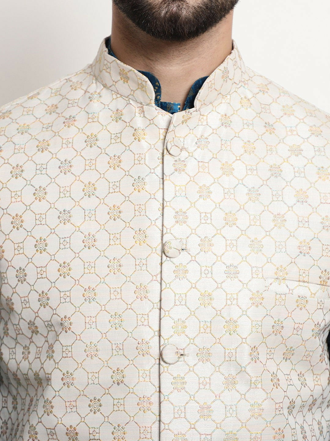 Men’s Floral Printed Straight Kurta Set with Churidar – Traditional Elegance