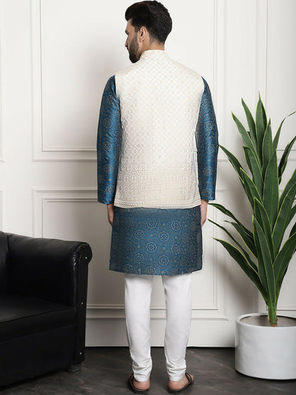 Men’s Floral Printed Straight Kurta Set with Churidar – Traditional Elegance