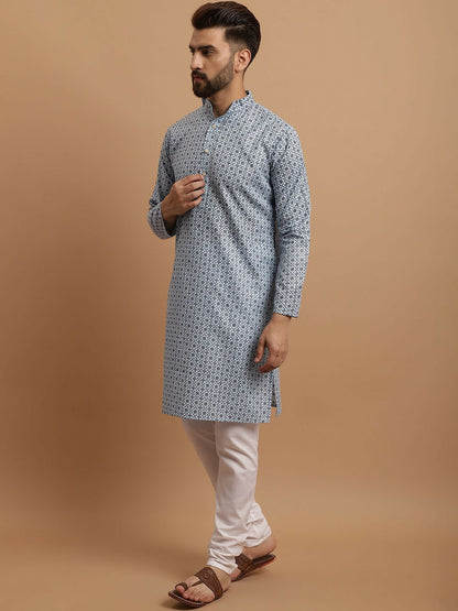 Men’s Ethnic Motifs Printed Regular Kurta Set with Pyjamas & Nehru Jacket – Traditional Elegance