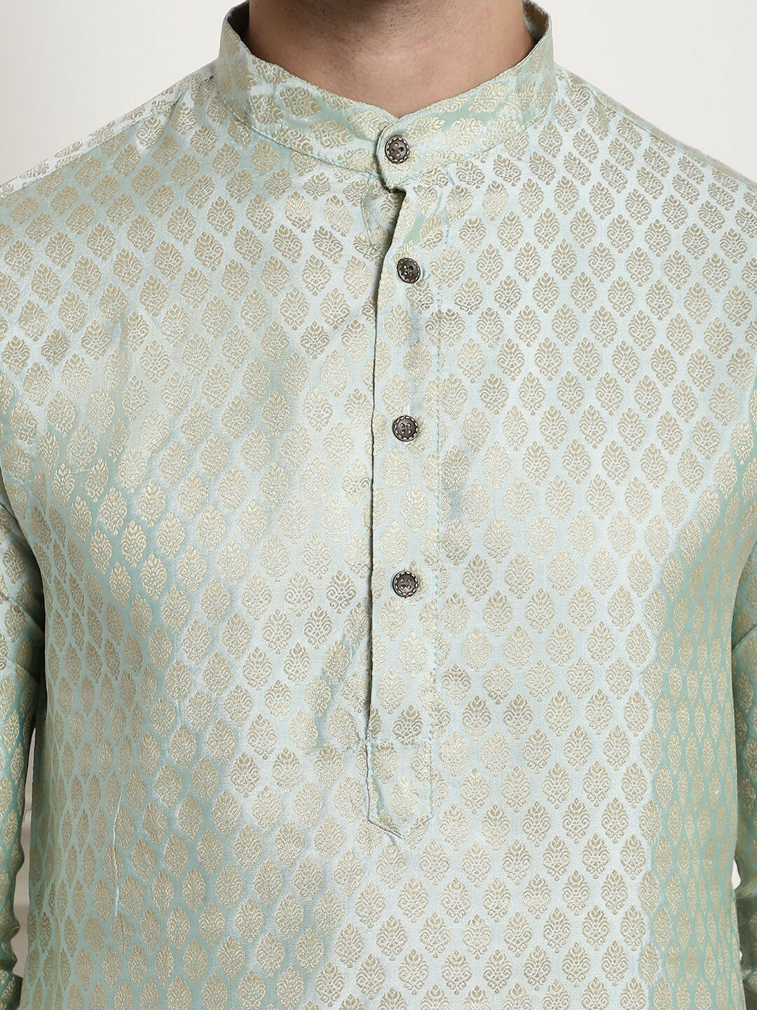 Men’s Ethnic Motifs Woven Design Regular Kurta Set with Churidar & Nehru Jacket – Traditional Elegance