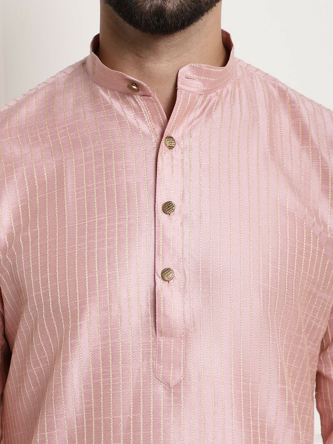 Men’s Striped Regular Kurta Set with Churidar & Nehru Jacket – Traditional Elegance