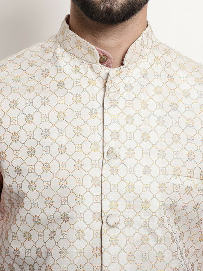 Men’s Striped Regular Kurta Set with Churidar & Nehru Jacket – Traditional Elegance