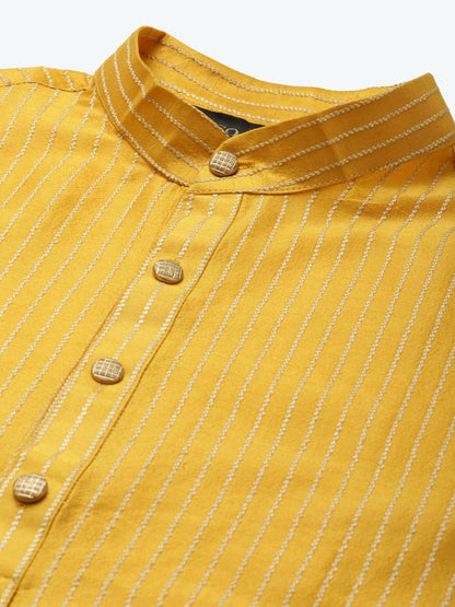 Men’s Mustard Yellow Kurta Set with Churidar & Nehru Jacket – Regal Festive Attire