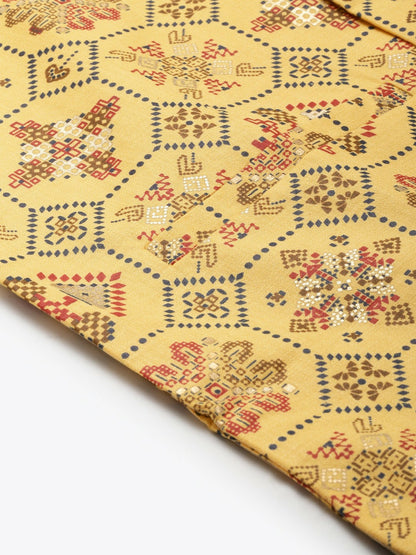 Men’s Mustard Yellow Kurta Set with Churidar & Nehru Jacket – Regal Festive Attire