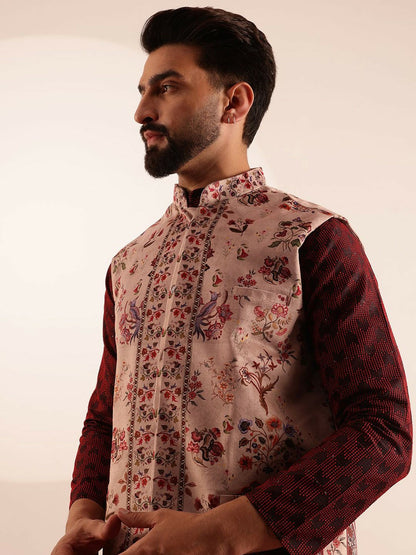 Men’s Printed Kurta Set with Pyjamas & Nehru Jacket – Modern Ethnic Ensemble