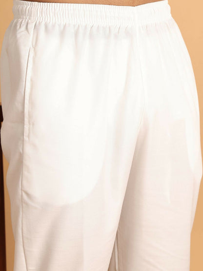 Men's Cream Floral Printed Cotton Blend Kurta Set with Pyjamas