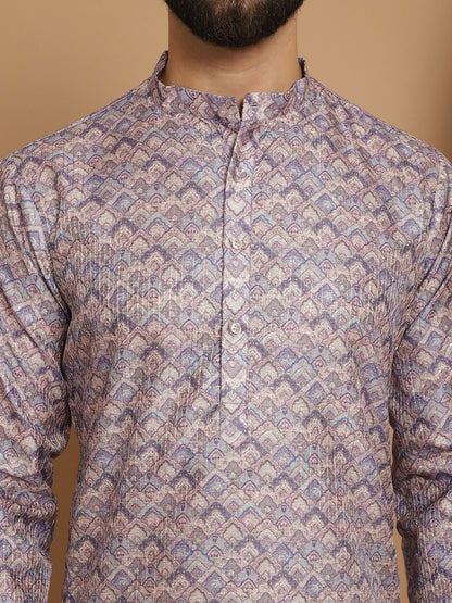 Men’s Purple Printed Kurta with Churidar