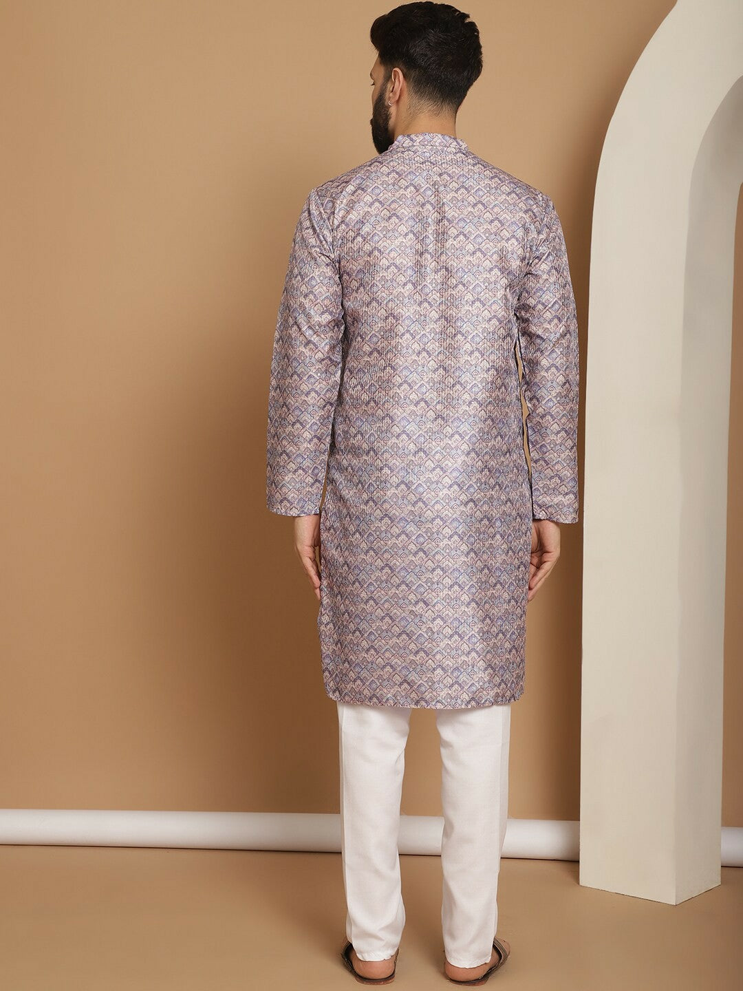 Men’s Purple Printed Kurta with Churidar