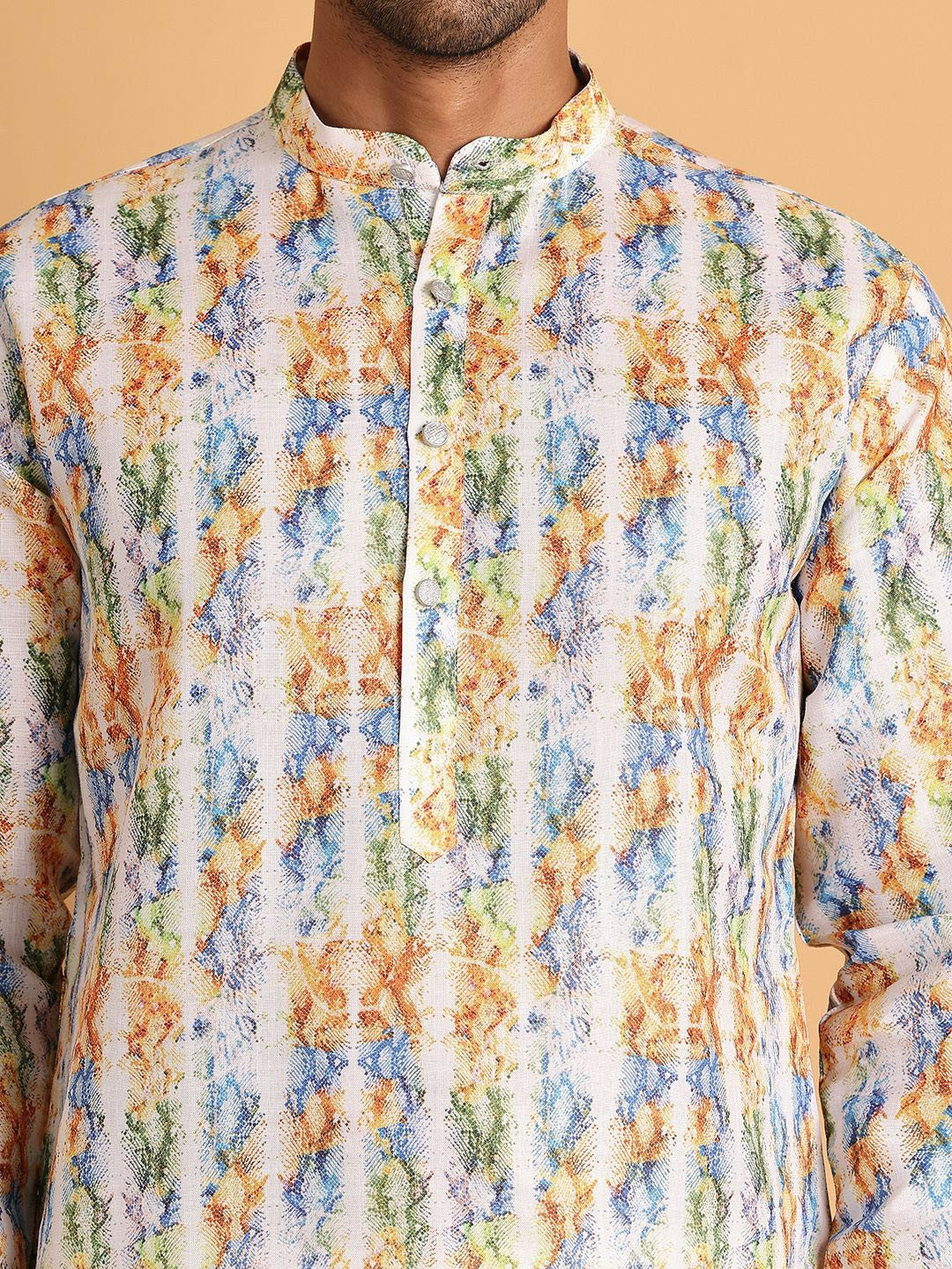 Men's White Floral Printed Kurta Set with Pyjamas – Indiaista