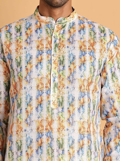 Men's White Floral Printed Kurta Set with Pyjamas – Indiaista