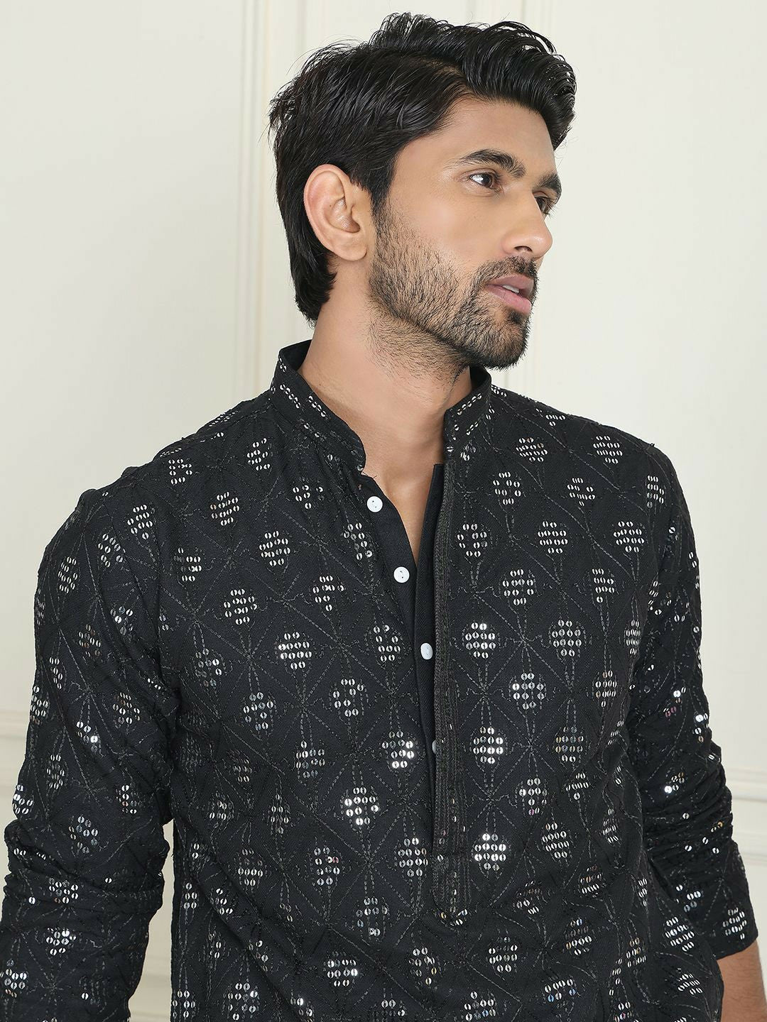 Men’s Black Embroidered Kurta with Pyjamas