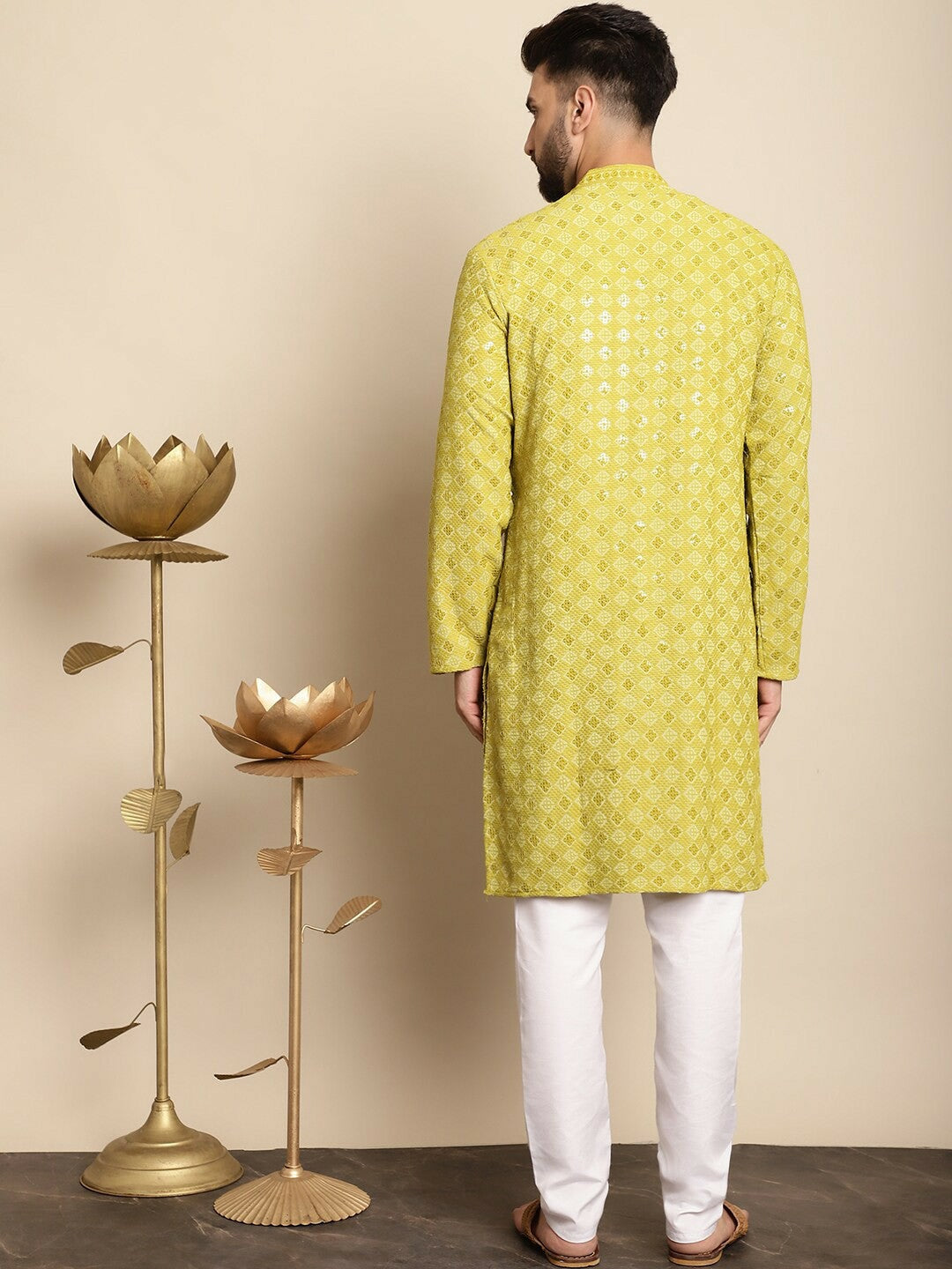 Men’s Green Embroidered Kurta with Churidar – Festive Classic