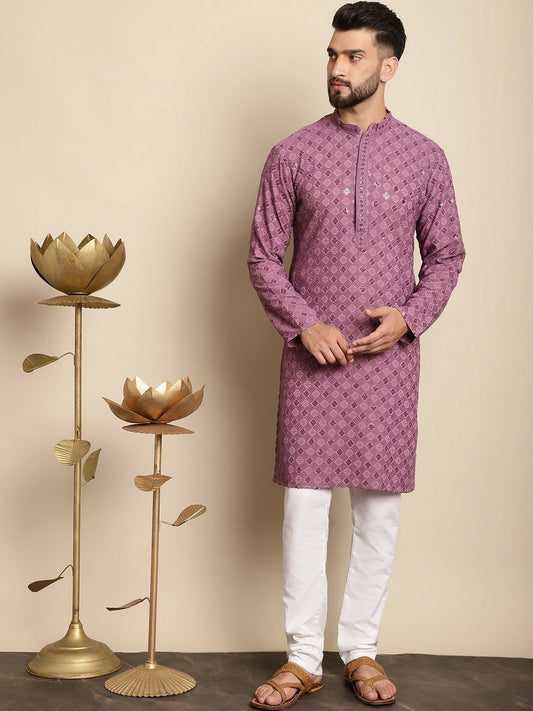 Men’s Purple Embroidered Kurta with Churidar – Timeless Tradition Meets Modern Craft
