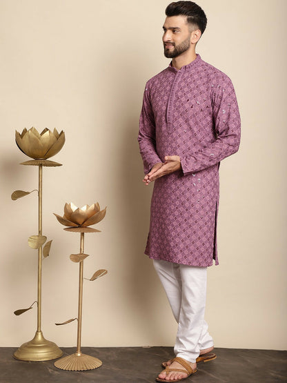 Men’s Purple Embroidered Kurta with Churidar – Timeless Tradition Meets Modern Craft