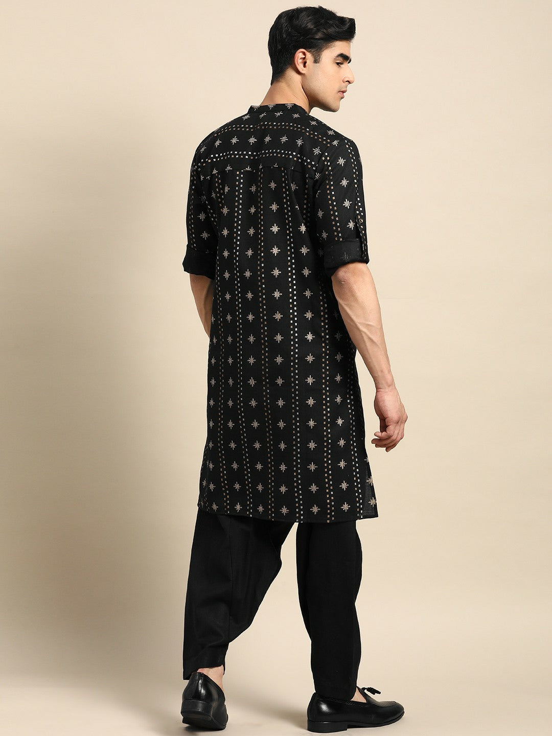 Men’s Black Printed Kurta with Dhoti Pants – Bold, Contemporary Ethnic Charm