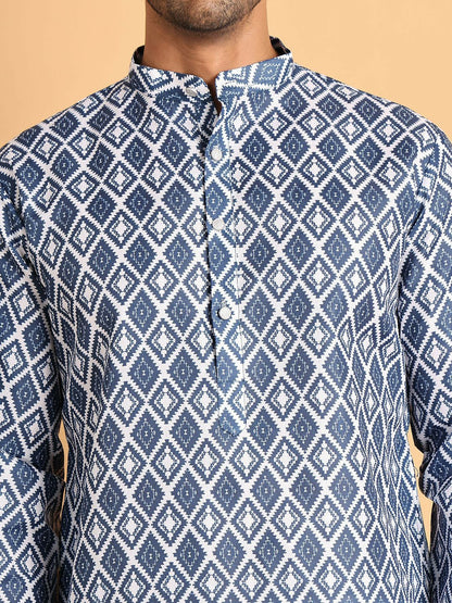 Kurta Set for Men – Blue Geometry-Inspired Elegance