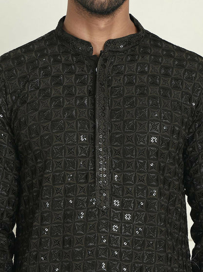 Men’s Olive Green Embroidered Kurta with White Trousers – Modern Ethnic Sophistication