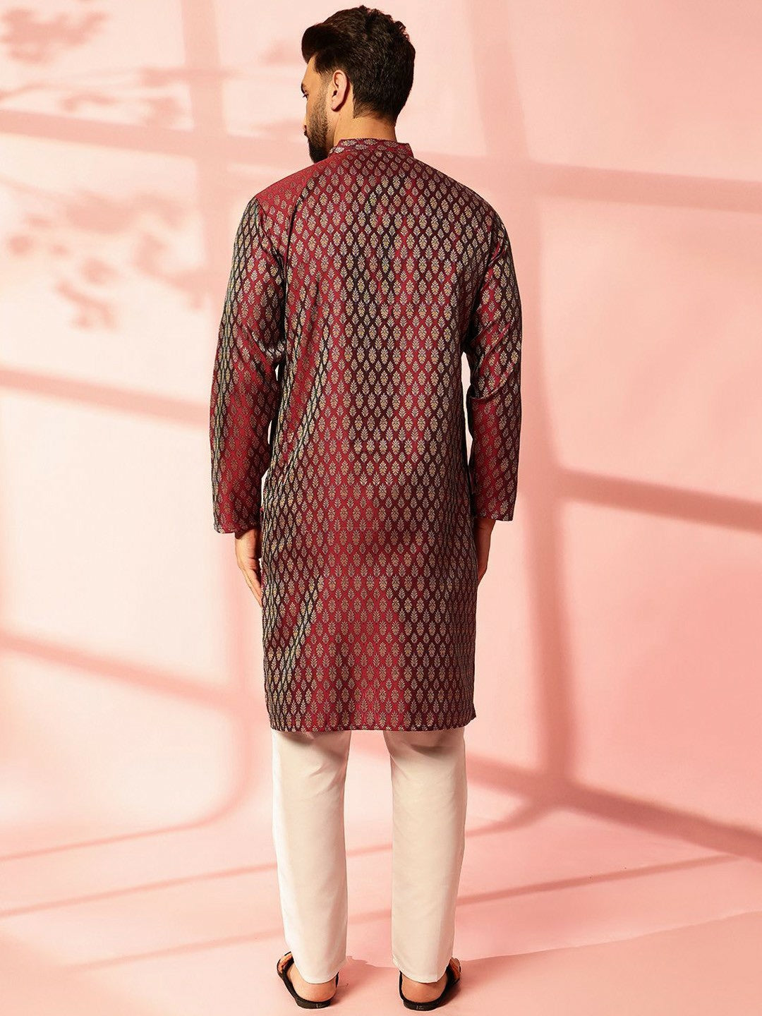 Men’s Maroon Woven Kurta with Pyjamas – Timeless Style for Festive Occasions